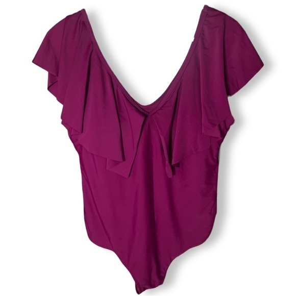 NWT Tempt Me Deep V Neck Ruffle Shoulder One Piece Swimsuit - Picture 1 of 5